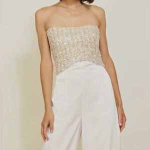 ✨ 🆕 DROP 💎Ivory Sequin & Pearl Strapless Top – S: L NWT ✨